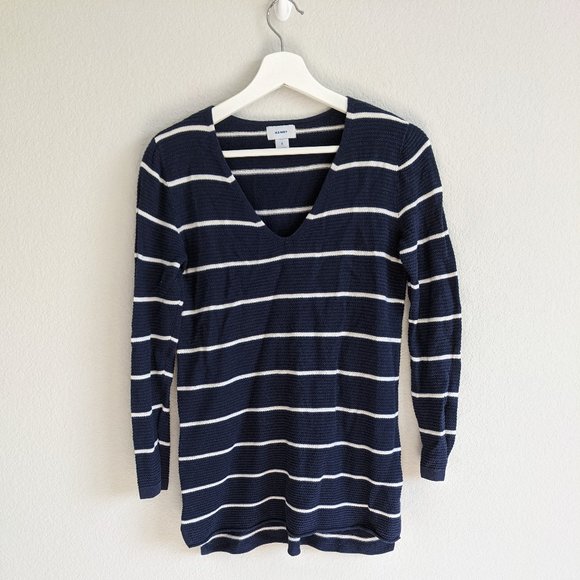 Old Navy Sweaters - Old Navy V-Neck Striped Knit Sweater small navy/wh